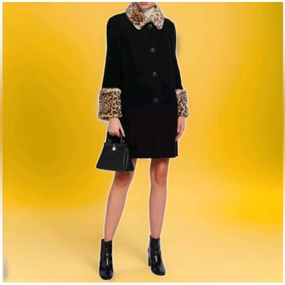 Kate Spade Leopard Cuff Boucle Faux Fur Jewel Button Coat 2 - Picture 3 of 16